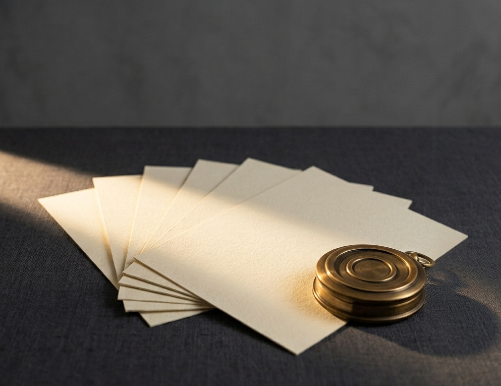 A fanned stack of cards and a brass compass, representing growing your professional network and presence